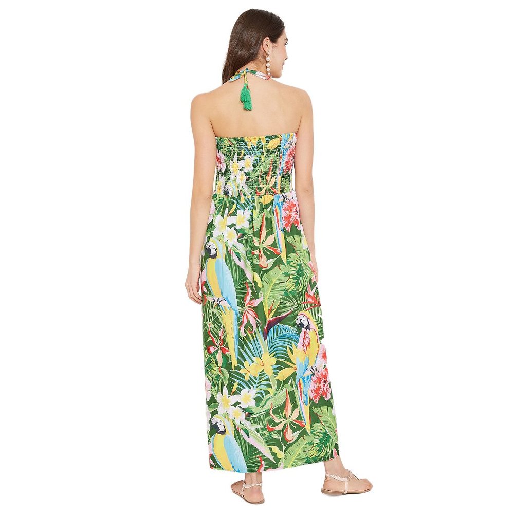 Leaf Print Green Polyester Tube Dress for Women - Picture 5 of 6